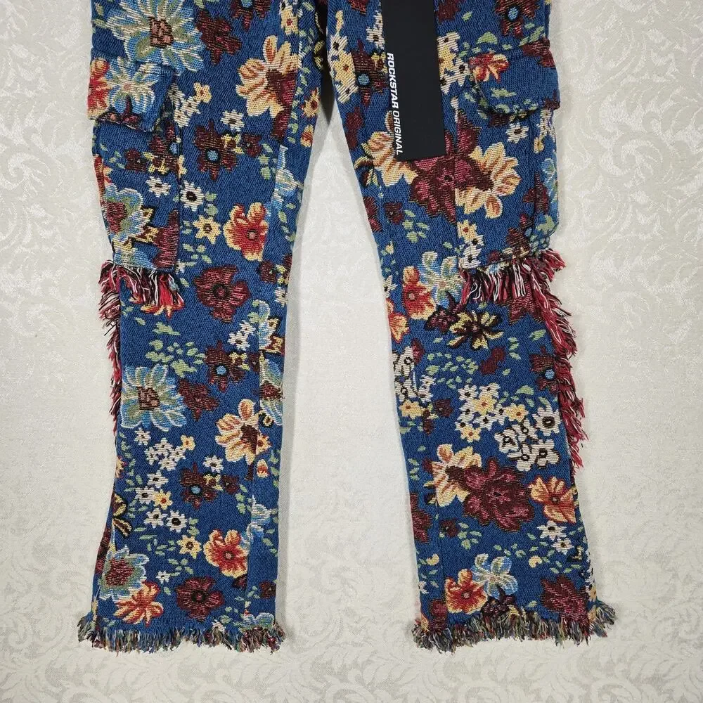 Rockstar Original Finn Slim Flare Tapestry Pants Boys sz 5T Blue Multi Floral - Picture 3 of 16